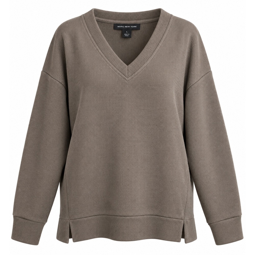 Marc New York Andrew Marc Women's L Taupe V Neck Pullover Sweater NWT Oversized